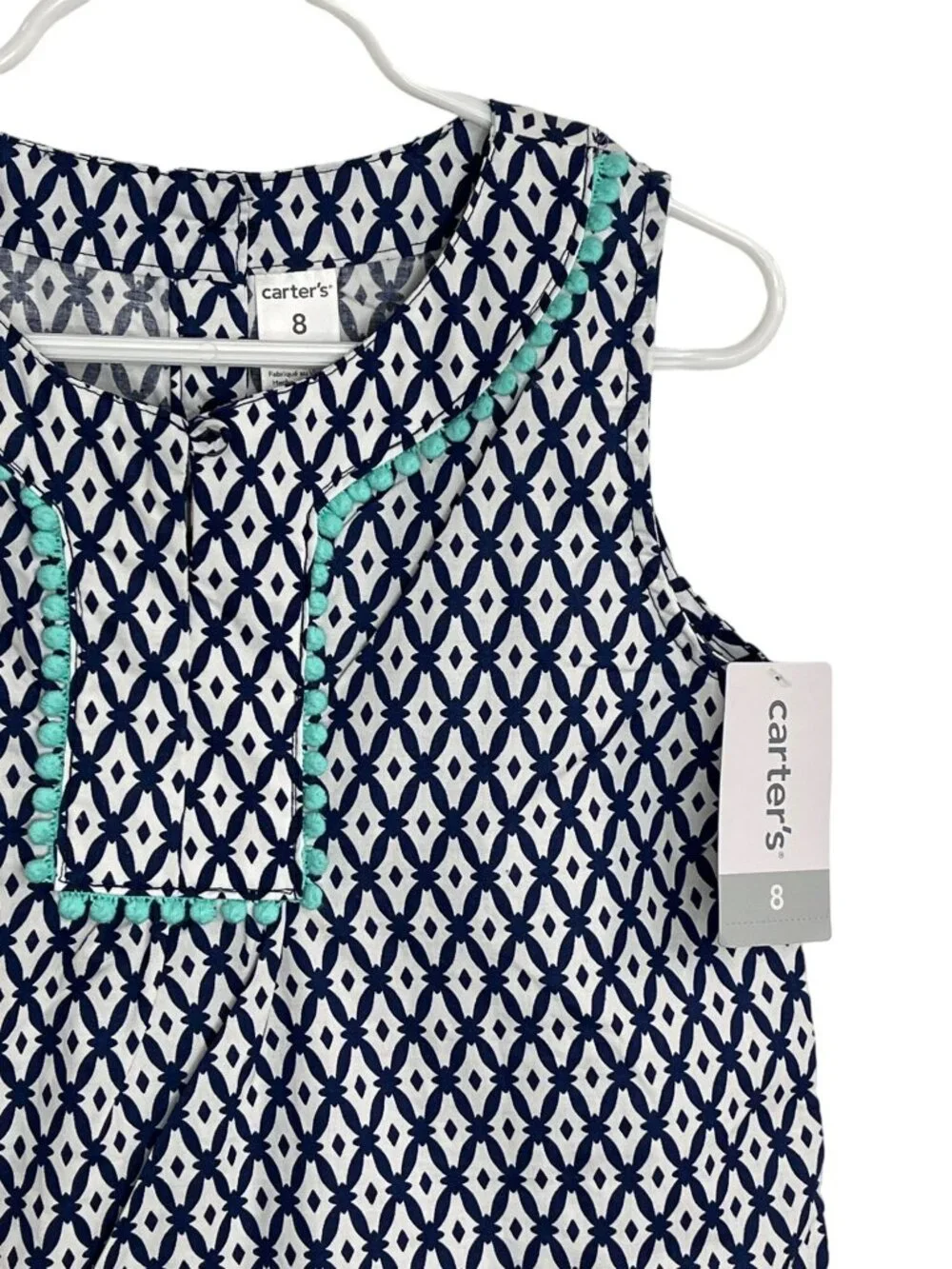 Carters Girls Dress Size 8 Blue White Print Sleeveless Cotton Summer NWT